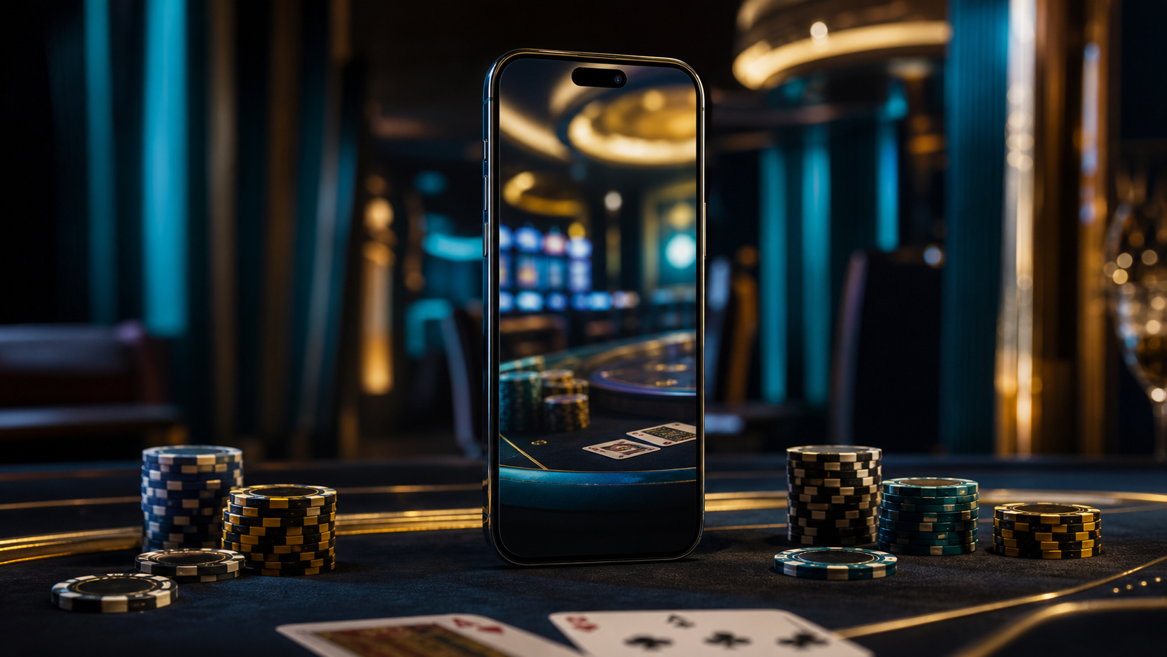 Smartphone on a casino table with mobile casino glow